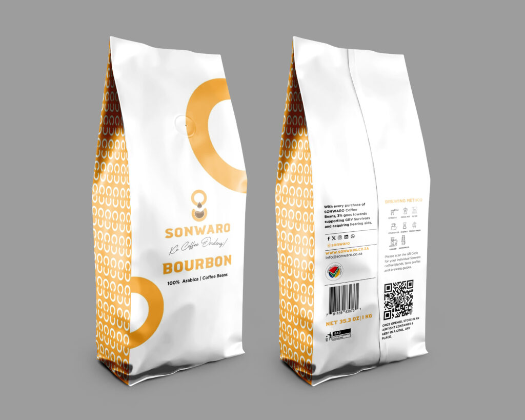 Sonwaro Bourbon 1 kg coffee bag, front and back