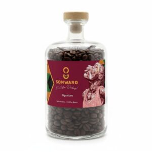 Sonwaro Signature coffee beans in a glass jar